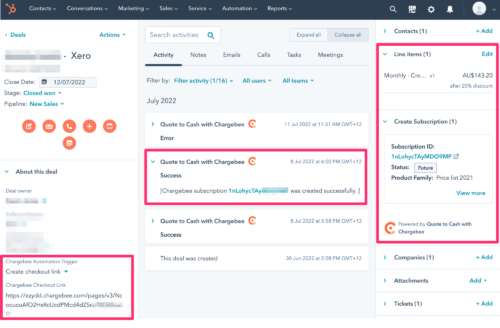 Chargebee HubSpot quote-to-cash integration
