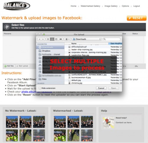 Watermark and upload images to Facebook