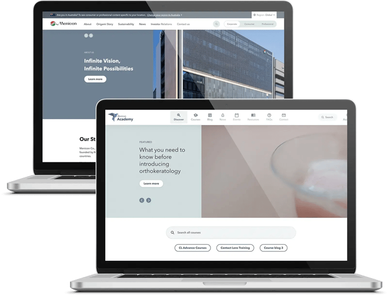 Menicon website and Academy