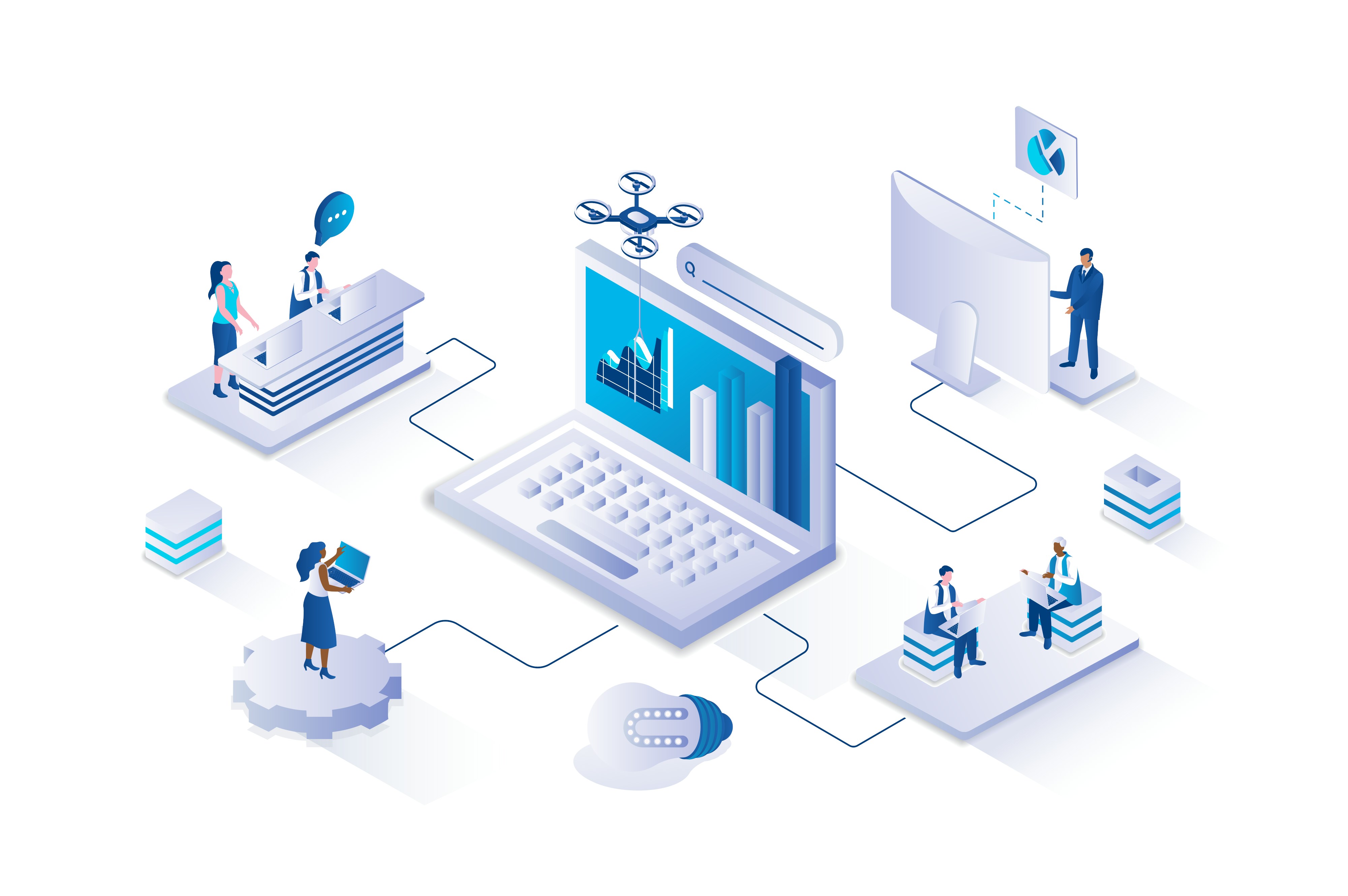 agentic illustration showing connected data stack and people